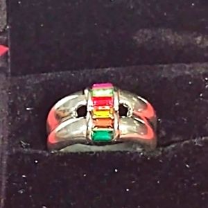 Vintage Multi color Gemstones Sterling Silver Ring